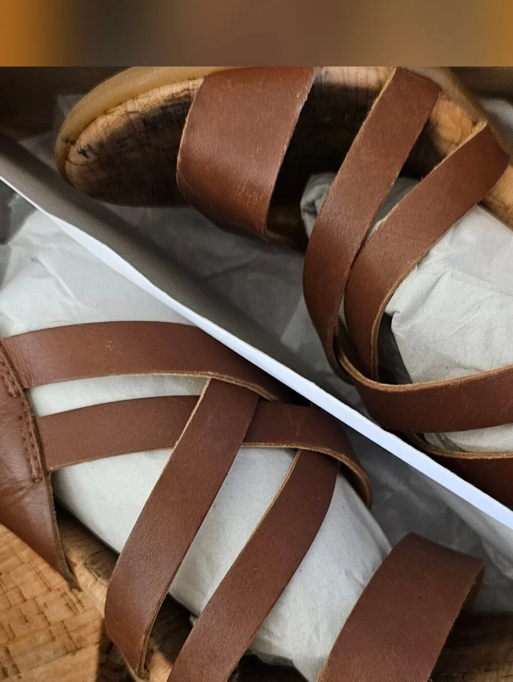 Kork-Ease Brown Leather Multi-Strap Cork Wedge Sandals